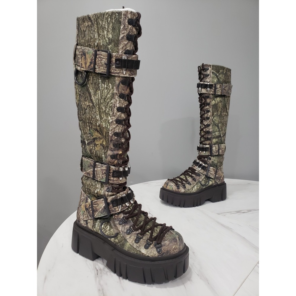 SZ 7 Dolls Kill Critic Knee High Hiker Camo BULLET Buckle Combat Boots REALTREE